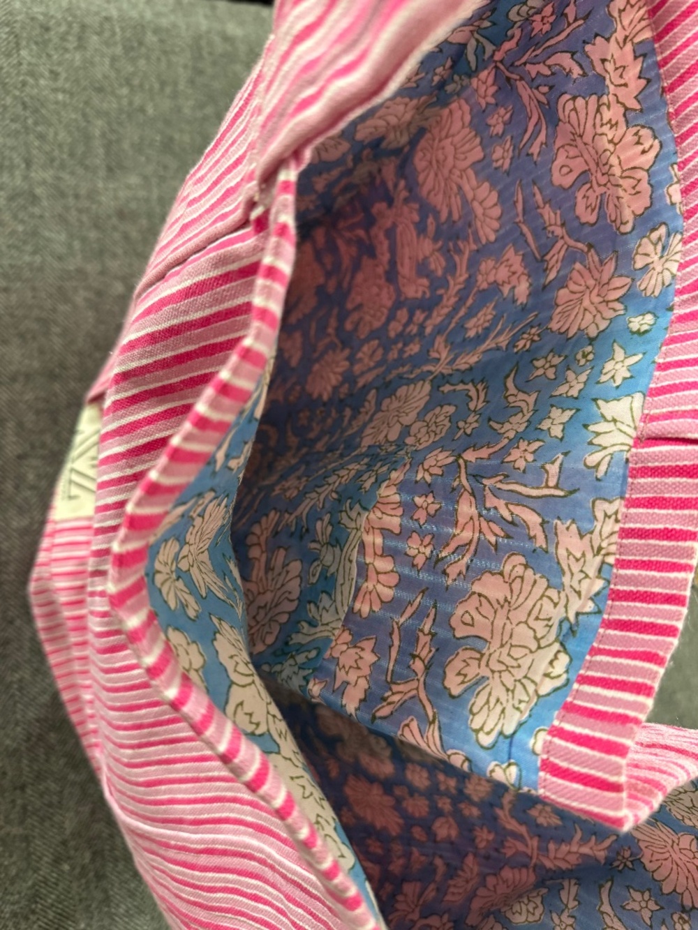 NWT SZ BLOCKPRINTS OVERSIZED COTTON CANVAS TOTE PINK/BLUE - Picture 8 of 13
